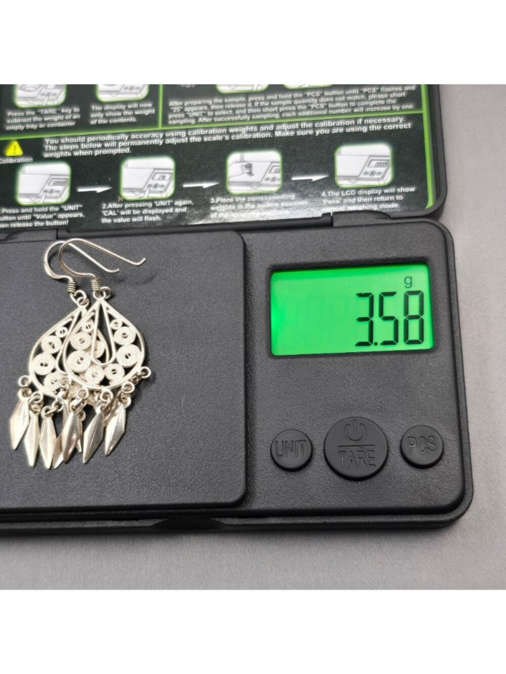 Vintage Sterling Silver Filigree Chandelier Earrings 1.75" Bali Drop Dangle - Picture 9 of 9